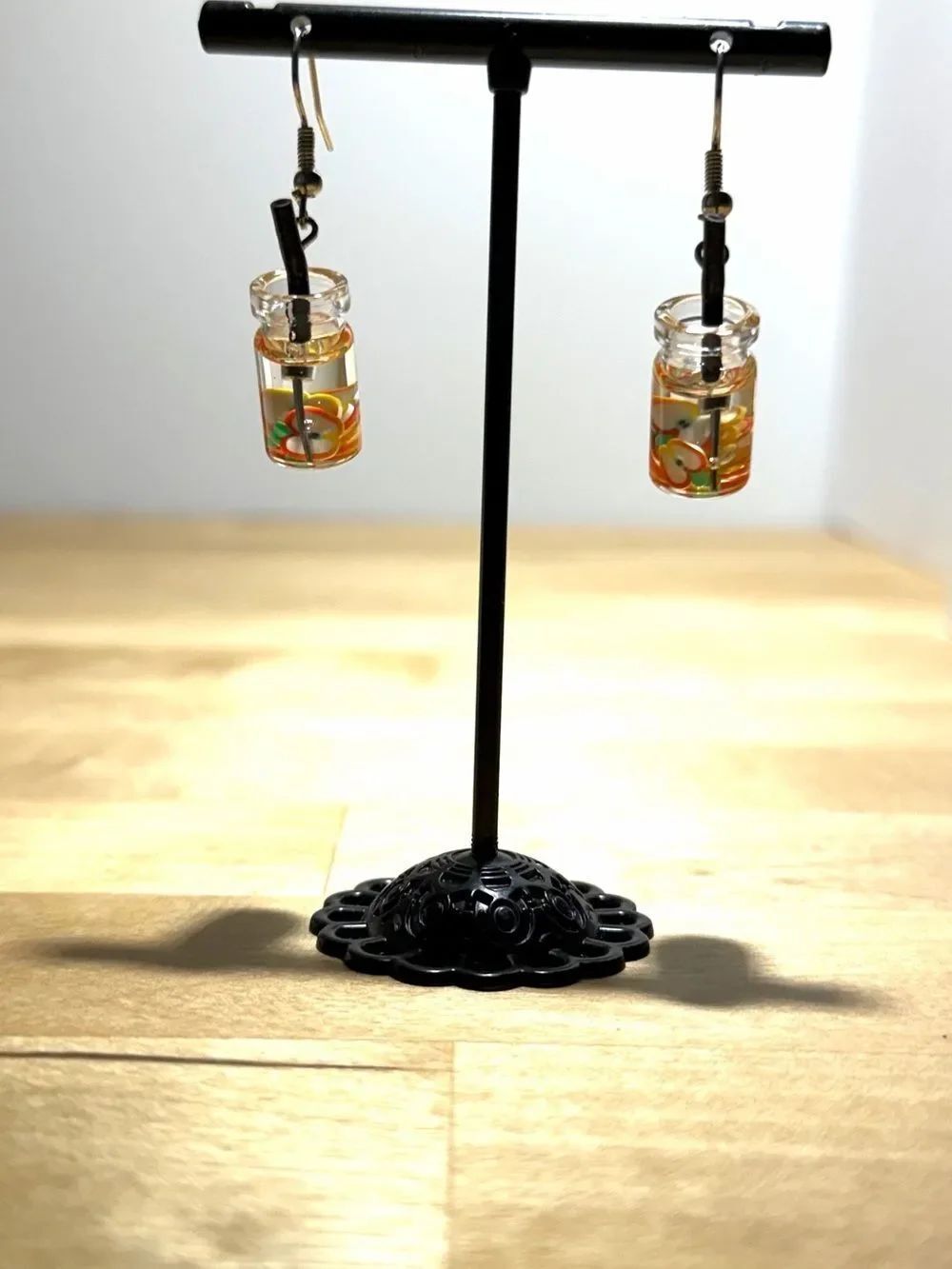 Handmade Mini Jar Dangle Earrings with Colorful Flower Slices